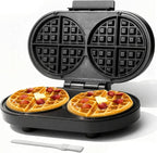 Baker’s Friend Double Belgian Waffle Maker Thick, 2 X 6” Round Waffle Maker, Belgium Waffle Iron, Waflera Electrica with Non-stick Plates, 1200W, Perfect for Kids & Family Breakfast, Graphite