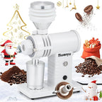 Huanyu Espresso Grinder with Titanium Flat Burr Electric Coffee Grinder with Hopper Bellows 10 Precise Grind Setting Coffee Grinders for Home Use White