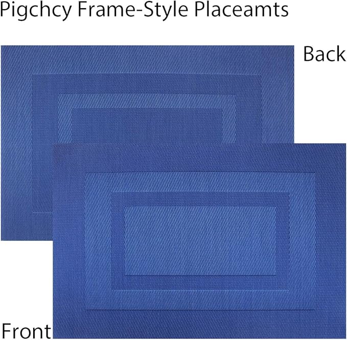 PIGCHCY Placemats Set of 8 Washable Durable Place Mats Vinyl Heat Resistant Non-Slip Table Mats Indoor Outdoor (Navy Blue)