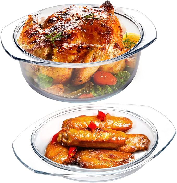 NUTRIUPS Medium Round Glass Casserole Dish with lid,2.5 L Covered Glass Casserole with Lid, Microwave and Oven Safe