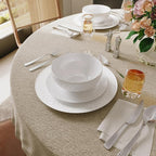 Yoshy 12-Piece White Embossed Mesh Bone China Dinnerware with Lightweight Durable Chip Resistant Design Service for 4