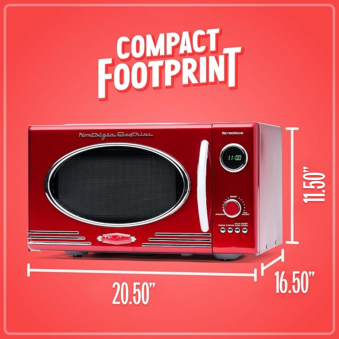 Nostalgia Retro Countertop Microwave Oven, 0.9 Cu. Ft. 800-Watts with LED Digital Display, Child Lock, Easy Clean Interior, Red