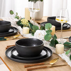 AmorArc Ceramic Dinnerware Sets, Wavy Rim Stoneware Plates and Bowls Sets, Highly Chip and Crack Resistant | Dishwasher & Microwave & Oven Safe Dishes set, Service for 6 (18pc)-Speckled Black