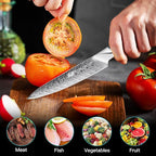 FINDKING Nebula Series Kitchen Utility Knife with ABS Sheath, Versatile Small Petty Knife, 10Cr15CoMov Damascus Blade, Resin and Figured Sycamore Handle, Full Tang, 5 Inch, Blue, for Fruit, Steak