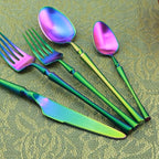 Gugrida Unique & Beautiful Flatware Set - 5 Piece Iridescent Silverware Sets | 18/10 Stainless Steel Reusable Cutlery Set | Rainbow Utensils Service For 1 with Dessert Fork, Knife, Spoon, Dinner Fork
