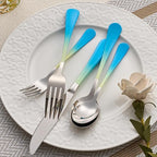 20-Pieces Color Silverware Sets for 4,Blue and Yellow Handle Stainless Steel Cutlery Set, Include Forks Spoons and Knives Set, Dishwasher Safe Utensil Sets for Home Restaurant
