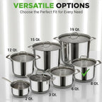 NutriChef 8-Quart Stainless Steel Stock Pot - 18/8 Food Grade Stainless Steel Heavy Duty Induction - Stock Pot, Stew Pot, Simmering Pot with See-Through Lid, Dishwasher Safe - NCSP8