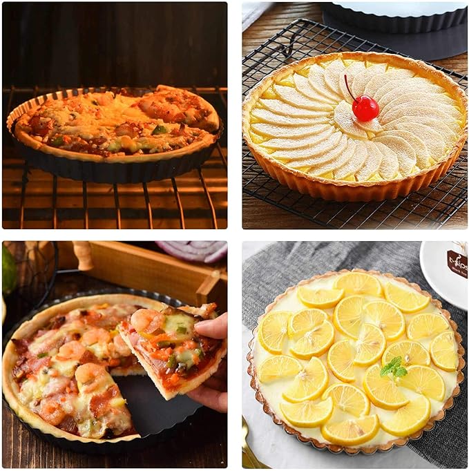 Beasea Mini Tart Pans for Baking, 2pcs 8 Inch Tart Pan with Removable Bottom Small Non Stick Carbon Steel Quiche Pie Pans for Oven Baking