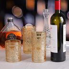 Amber Glassware set of 4, Vintage Drinking Glasses, 10oz Heavy Duty Glass Cups, Colored Glassware Set, Embossed Glasses Set for Party Wedding Home Office Gift