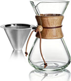 AGOGO Pour Over Coffee Maker Glass - 6/8/10 Cup Barista Kit with 304 Stainless Filter for Home, Office, Camping, Cafes - Easy Clean Coffee Dripper Set (Rag&Brush Included) (8 Cup/28 oz-Slim Shape)