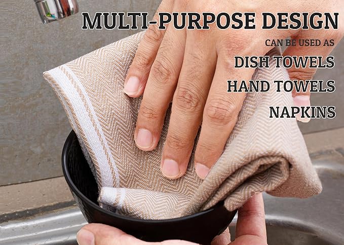 LANE LINEN Kitchen Towels Set - 100% Pure Cotton Dish Towels for Kitchen, Super Absorbent Kitchen Hand Towel, Tea Towels, Soft & Durable Dish Cloths, Pack of 6 – 14”x25”, Beige