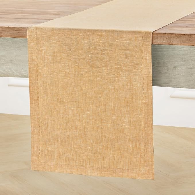 Solino Home Linen Table Runner 108 Inches Long - Athena, 100% Pure Linen Golden Nugget Dining Table Runner 14 x 108 Inch for Summer, Fall, Autumn
