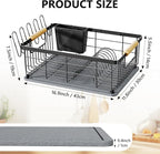 Dish Drying Rack Black with Diatomaceous Earth 1 Tier,Multifunctional Dish Racks for Kitchen Counter Quick-Drying,Large Capacity Space Saving with Cutlery Cups Holder