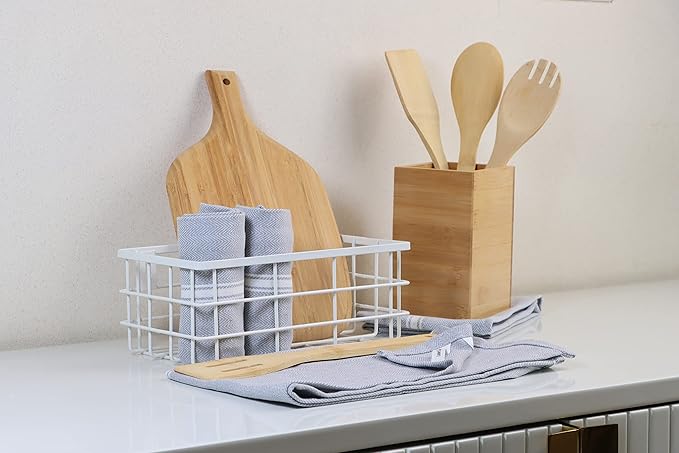 LANE LINEN 100% Cotton Kitchen Towels Set - 6 Pack Kitchen Dish Towels, Soft & Durable Size 14"x25", Good for Polishing Silverware, Cleaning Ceramic Countertops, Machine Washable - Grey Chambray