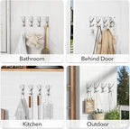 Self-Adhesive Coat Hooks for Hanging - Heavy Duty Stainless Double Wall Hook for Towel, Backpack, Hat, Sturdy Metal Hanger for Bathroom, Bedroom, Door, Wall Mounted, 10-Pack, Silver