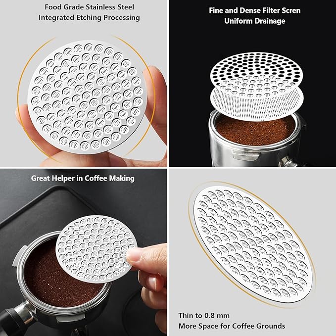Puck Screen Reusable Mesh Coffee Filter for Espresso Portafilter Basket with Silent Puck Screen Ejector Coffee Grounds Remover Knock-Free Air Blower Kit (58mm)