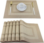 PIGCHCY Placemats Set of 6,Washable Woven Vinyl Kitchen Table Mats Non Slip Placemats,Heat Resistant Durable Placemats for Dining Table (Beige)