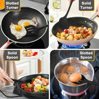 P&P CHEF Kitchen Utensil Set, 4 Pieces Non-stick Silicone Cooking Utensils, Heat-resistant Slotted Solid Spoon Turner for Frying, Mixing, Serving, Non-toxic & Easy to Clean, Black