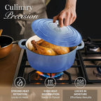 Nuovva Enamelled Cast Iron Dutch Oven Pot with Lid 6.4 Quart Non Stick Casserole Pot – Heavy Duty & Oven Safe up to 500° F for Bread Baking, Braising, Stews, Roasting – 28cm Costal Blue