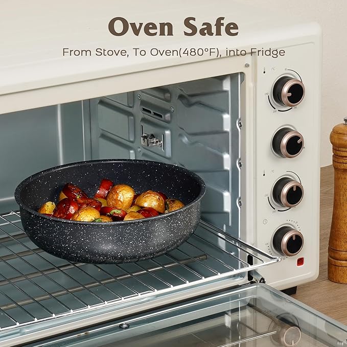 17 Pcs Pots and Pans Set Non Stick, Cookware Sets with Detachable Handle, Nonstick RV Kitchen Cooking Tools Removable Handles, Oven Safe, Induction Fast, Stackable Induction Cookware, Black