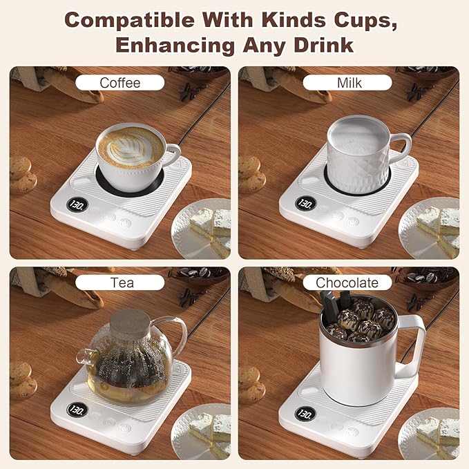Coffee Mug Warmer for Desk, Electric 36W Coffee Cup Warmer with Auto Shut Off/Timer for Office Home, Smart Coffee Cup Mug Heater for Warming and Heating Beverage,Candle,Tea,Coffee Gifts,White