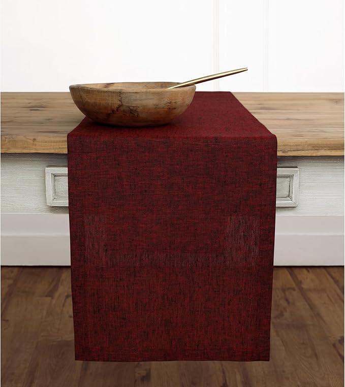 Solino Home Linen Table Runner 72 Inches Long - Athena, 100% Pure Linen Red Garnet Dining Table Runner 14 x 72 Inch for Fall, Autumn