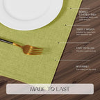 Romanstile Cloth Placemats Set of 6-12 x 18 Inch, Heat Resistant Double Layered Thickened Burlap Place Mats, Washable Faux Linen Farmhouse Table Mats for Kitchen/Dining/Party/Outdoor, Green