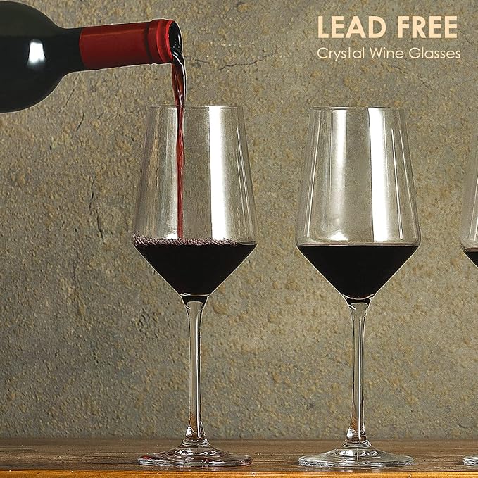 Wine Glasses Set of 6,Long Stem White/Red Wine glasses,14oz Hand Blown Premium Crystal Wine Glass,Gift Packing Burgundy Glasses