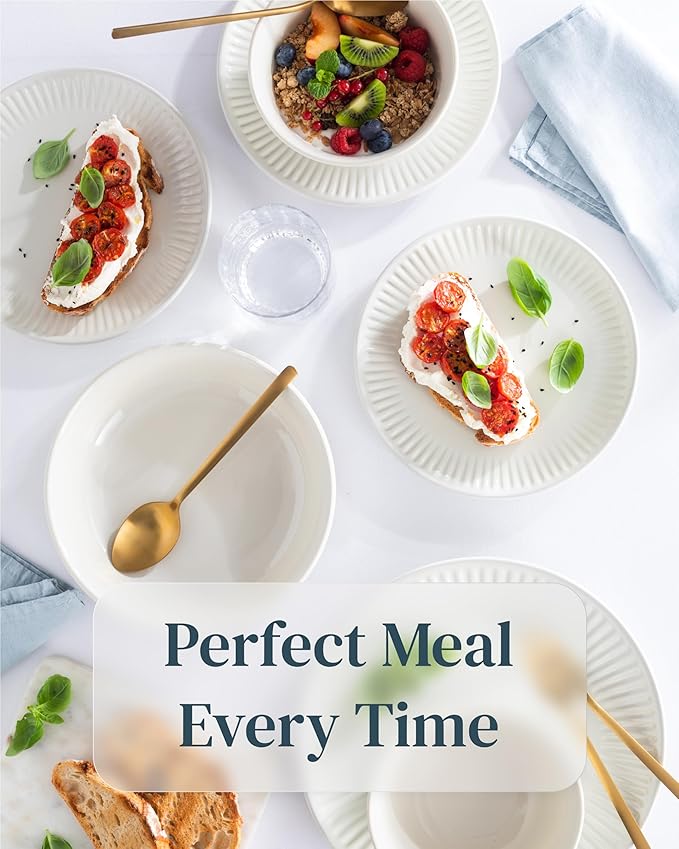 Stoneware Dinnerware Set for 4 People HYGGE 16-Piece - Elegant Scandi Design - Premium Dish Set - Bowl and Plate Set - Tableware for 4 People in a Ribbed Design - Pure Living in Beige