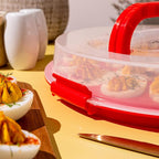 Classy Deviled Egg Carrier with Lid & Handles - Tray Platter for Holidays, Parties - Portable Container for 22 Eggs - Dishwasher-Friendly - Red