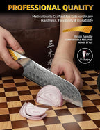 7 inch Santoku Knife, Japanese VG-10 Damascus Steel Chef Knife, Ultra Sharp Kitchen Knife with Full-tang Handle in Yellow Resin, LA-S9 Series