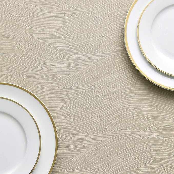 maxmill Square Table Cloth Swirl Pattern Spillproof Wrinkle Resistant Heavy Weight Soft Tablecloth for Kitchen Dinning Tabletop Outdoor Picnic Square 52 x 52 Inch Beige