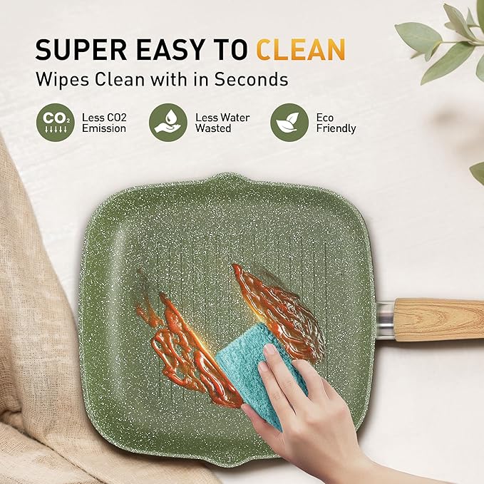 17 Piece Pots and Pans Set Non Stick, Nonstick Induction Granite Kitchen Cookware Sets, Induction Cookware Frying Pans, Nonstick Granite Cooking Set, Pan Sets for Cooking, Green