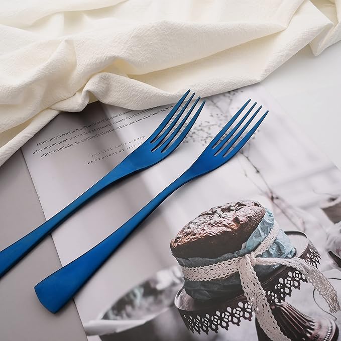 Luxury 18/10 Stainless Steel Matte Blue Cutlery Flatware Set - Utensil Set Steak Spoons and Forks Knife Silverware Set,Service for 4 (24-Piece)