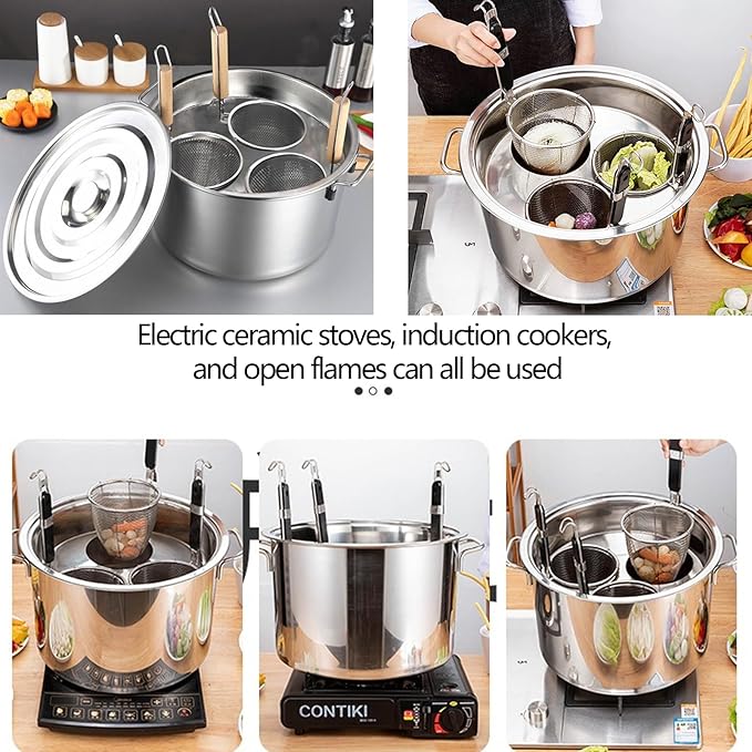 Pasta Cooker Insert Set Stainless Steel Pasta Pot With Strainer Basket Multipots Cooking Tool For Noodles Dumplings Pasta For Home Kitchen Restaurant,6 Holes
