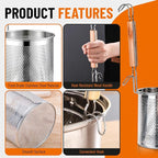 1 Pack Pasta Basket, Stainless Steel Mesh Noodle Strainer Basket with Wooden Handle, for Boiling Food, Pasta, Noodles, Dumpling, Ramen, 4.3''D x 5.7''H