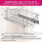 HOLDN’ STORAGE Pull Out Cabinet Organizer, Individual Sliding Drawers - Heavy Duty Metal with Lifetime Limited Warranty - Anti Rust Chrome Finish (Single Tier, 11" W)