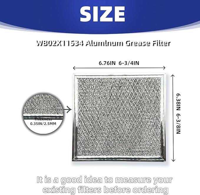 WB02X11534 Filter Replacement For G.E Microwave Oven Aluminum Grease Filter 6-3/8 x 6-3/4 x 3/32 In 2-Pack