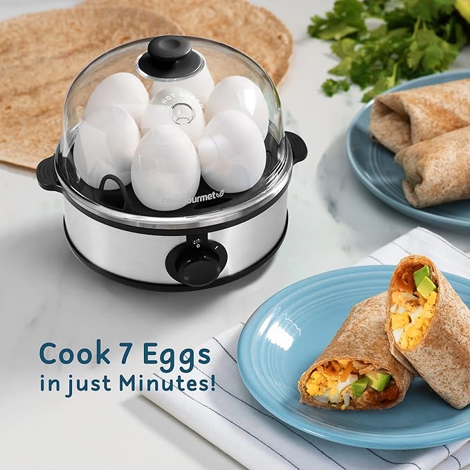 Elite Gourmet EGC648 Easy Electric Poacher, Omelet Eggs & Soft, Medium, Hard-Boiled Egg Boiler Cooker with Auto Shut-Off and Buzzer, Measuring Cup Included, BPA Free, Stainless Steel 7 Egg