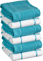 T-fal Solid & Checked Parquet Kitchen Towels: Highly Absorbent, Super Soft Long Lasting - 100% Cotton, 16"x26" Dish Towels for Cleaning & Drying Dishes, Pans, Glassware, Countertops, 6-Pack, Breeze