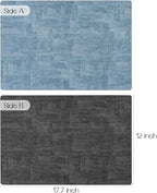 Romanstile Reversible Vinyl Placemats Set of 8, Faux Leather 100% Waterproof Oil-Proof Wipeable Place Mats, Heat Resistant Dual Sided Table Mats for Kitchen/Dining/Party (Grey Sky Blue, 12 x 17 Inch)