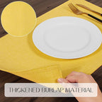 Romanstile Cloth Placemats Set of 4-12 x 18 Inch, Heat Resistant Double Layered Thickened Burlap Place Mats, Washable Faux Linen Farmhouse Table Mats for Kitchen/Dining/Party/Outdoor, Yellow