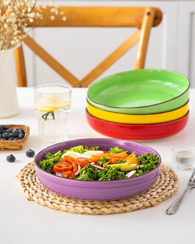 vancasso Pasta Bowls Set of 4, 46 oz Ceramic Salad Serving Bowls and Soup Bowls, Microwave Safe Pasta Plates, Large Shallow Kitchen Dishes, Bonita Series - Multicolor
