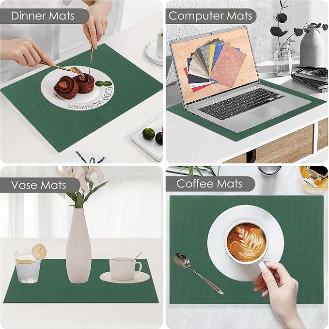 Foliage Green Placemats Set of 6, Cotton Ribbed Tabletop, Non-Slip Wrinkle Free Kitchen Table Mats for Dining Table, 13x19 Inch