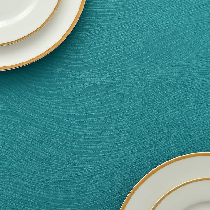 maxmill Jacquard Tablecloth Swirl Design Spillproof Wrinkle Free Water Resistant Heavy Weight Soft Table Cloth Decorative Fabric Table Cover for Outdoor and Indoor Use Oblong 60 x 120 Inch Teal