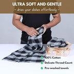 Native Fab Buffalo Check Kitchen Dish Towels, 4 Pack, Cotton, Durable, Washable 16"x26" - Tea Towel, Soft Absorbent Cleaning Towels, Hand Towels with Hanging Loop - Black, Grey