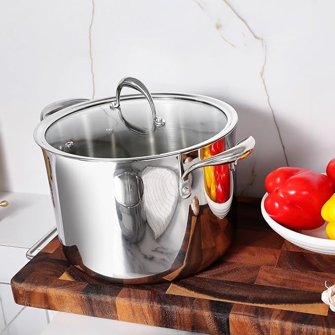 KEAWELL K3 Premium 8-Quart Tri-Ply Stainless Steel Stockpot with Lid, Induction & Oven Safe up to 600°F, Even Heating, Professional Cookware for All Stovetops (8-Qt)