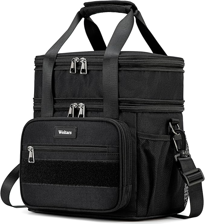 Weitars Lunch Box for Men Women Dual Compartment Lunch Box Heavy Duty Large Insulated Tactical Lunch Bag Durable Cooler Bag With Shoulder Strap for Adults Work Picnic Road Trip