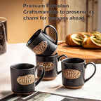 LYEOBOH Coffee Cups, Tea Cup, Espresso Cups, Coffee Mugs Set of 6, 3 oz Ceramic Espresso Cups, Cute Mini Demitasse Cups with Handle for Coffee Bar & Home Microwave & Dishwasher Safe, Black