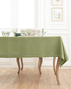 Solino Home Linen Tablecloth 60 x 90 Inch - Classic Hemstitch 100% Pure Linen Moss Green Table Cloth for Rectangle Tables - Machine Washable Tablecloth for Summer, Fall, Autumn
